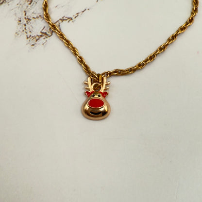 Copper Rose Gold Tone Rudolph Red Nose Reindeer Doll Necklace & Earrings Set • 18 Inch Fashion Doll Jewelry