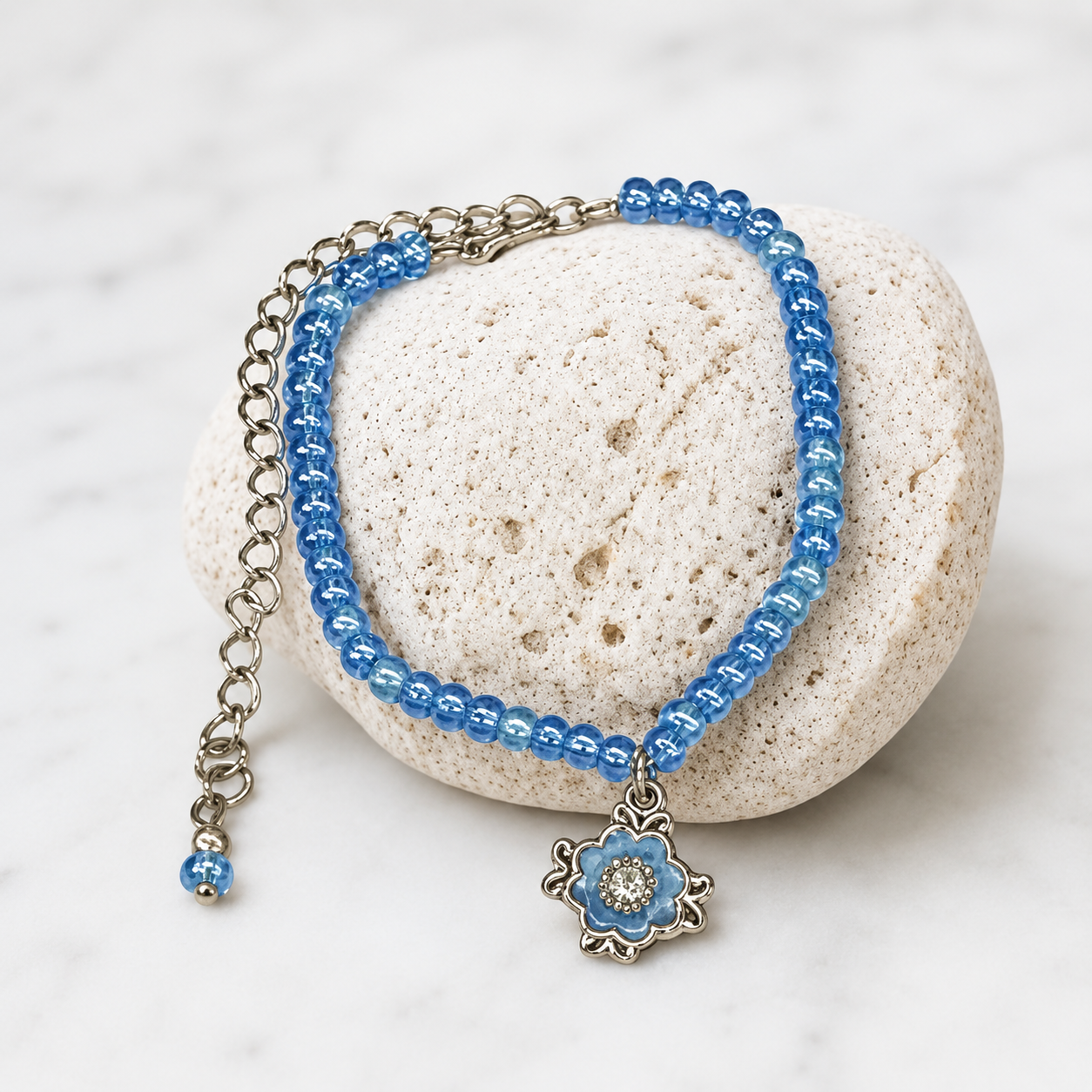 Iridescent Blue Beaded Doll Necklace W/ Pendant • 18” Fashion Doll Jewelry