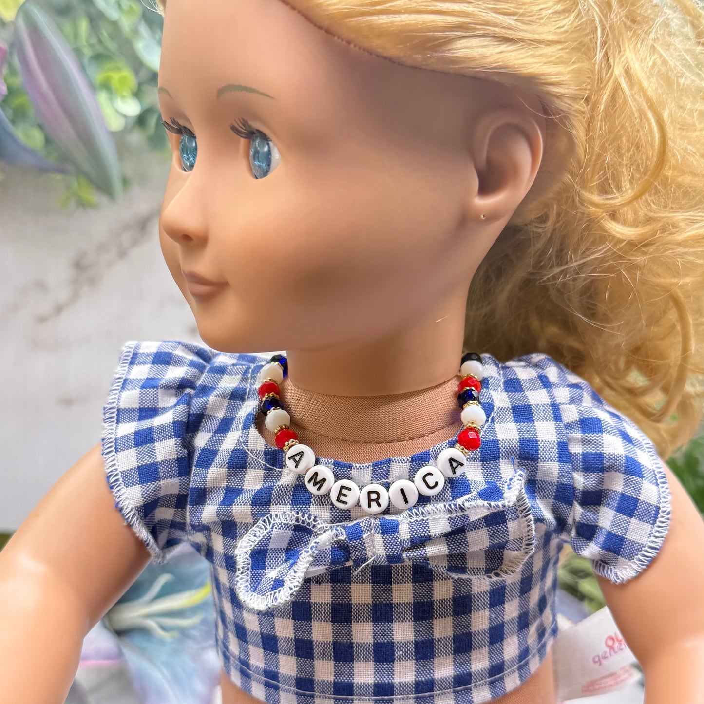 America Red White Blue Beaded Charm Doll Necklace for 18 Inch Fashion Doll