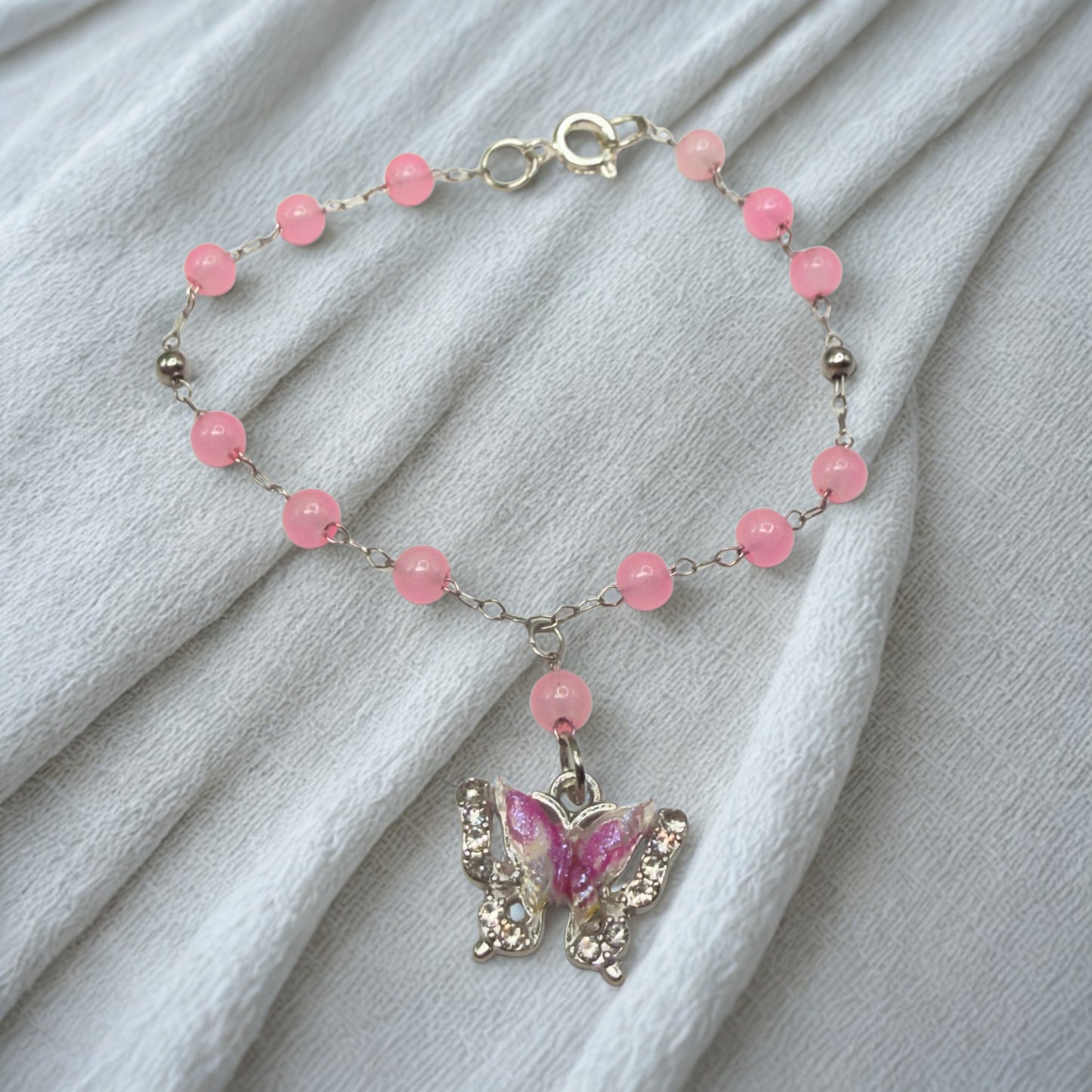 Translucent Pink Bead Butterfly Charm Doll Necklace • 18 Inch Fashion Doll Jewelry