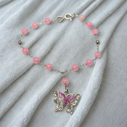Translucent Pink Bead Butterfly Charm Doll Necklace • 18 Inch Fashion Doll Jewelry