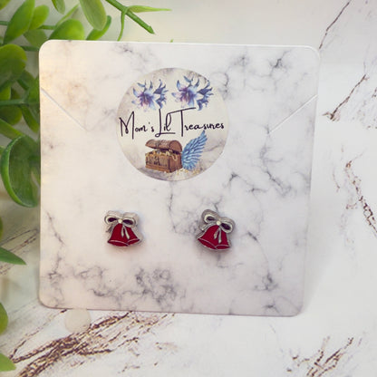 Burgundy Red Silver Christmas Bell Post Doll Earrings • 2mm Post for 18 Inch Fashion Doll