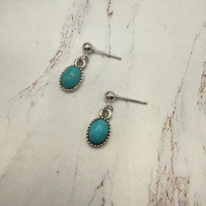 Oval Turquoise Dangle Silver Post Doll Earrings • 18 Inch Fashion Doll Jewelry