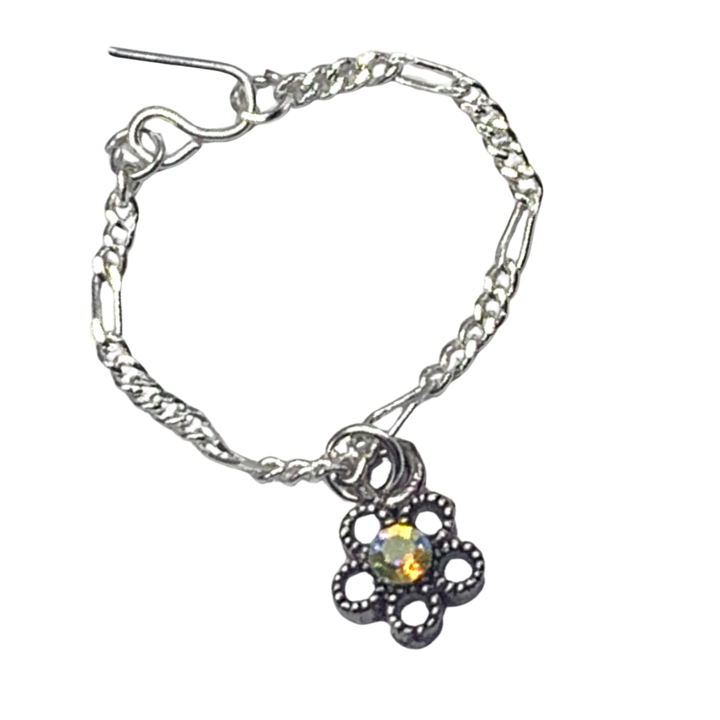 AB Rhinestone Flower Pendant Silver Chain Doll Necklace • 16 Inch Doll Jewelry