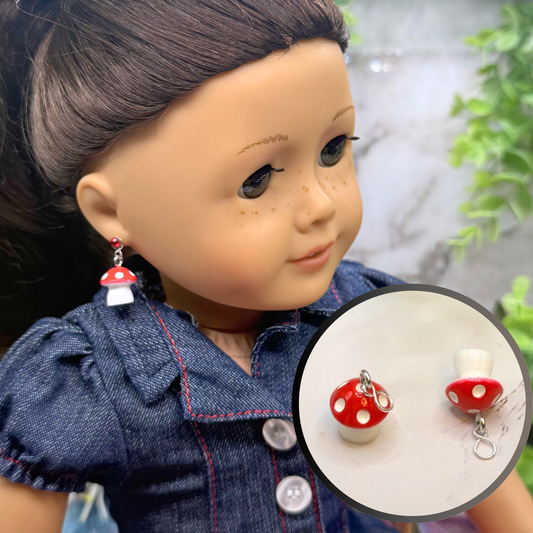 Red White Mushroom Doll Earring DANGLES ONLY • Fit 2mm Posts• 18” Fashion Doll Jewelry