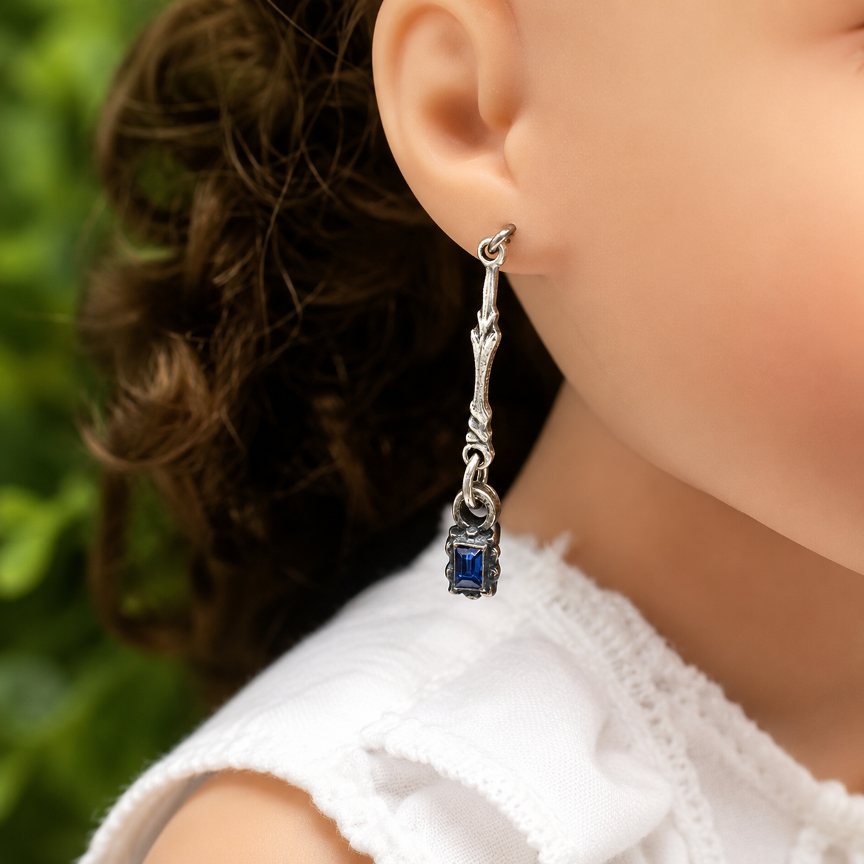 Blue Rhinestone Silver Dangle Doll Earrings • 18 Inch Fashion Doll Jewelry