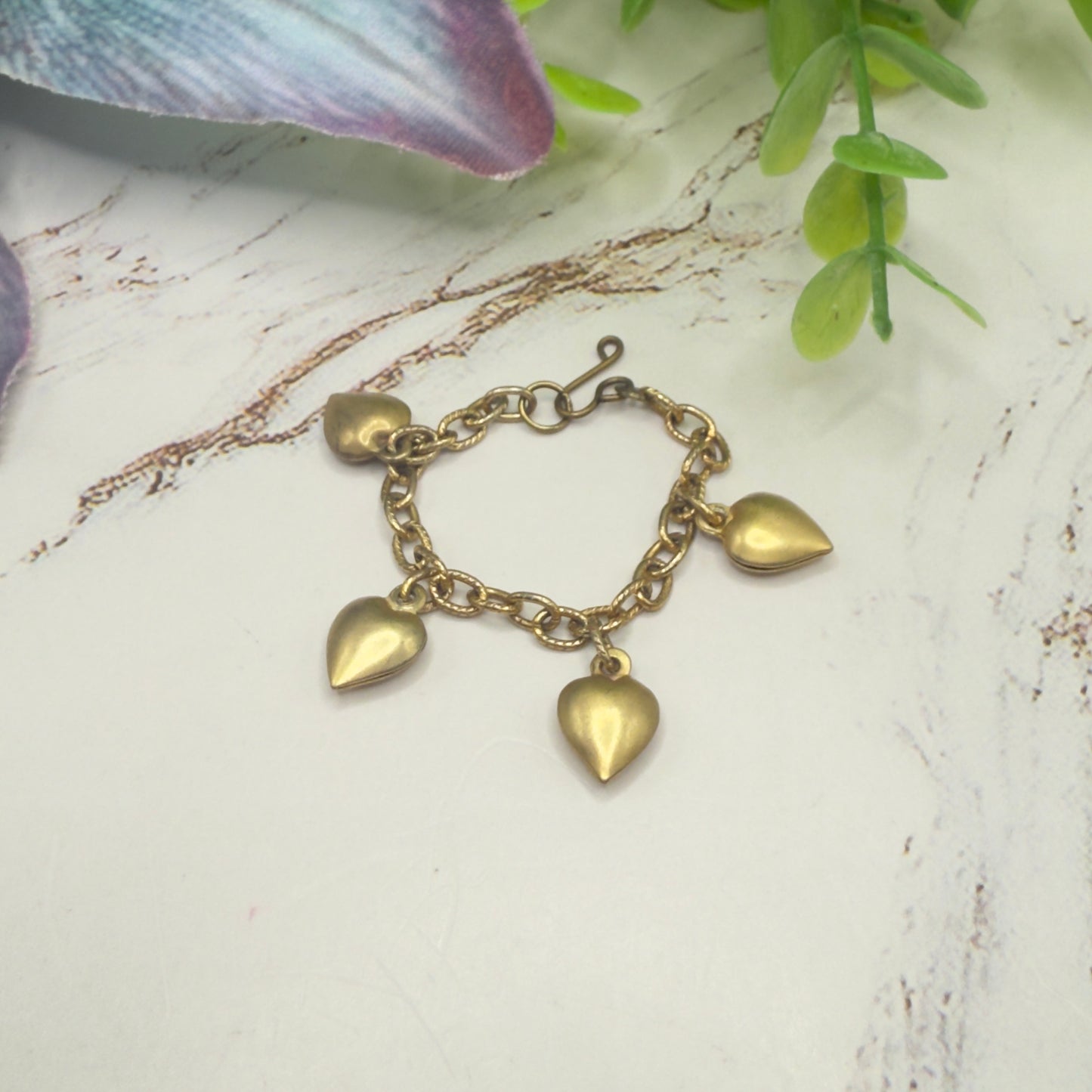 Gold Heart Dangle Charm Doll Bracelet • 18 Inch Fashion Doll Jewelry
