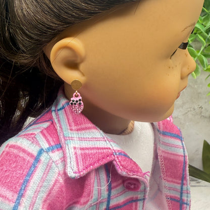 Pink Strawberry Rhinestone Accents Doll Earring DANGLE ONLY • 18” Fashion Doll Jewelry