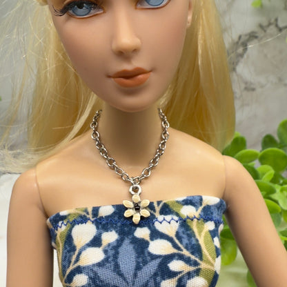 Flower Pendant Silver Chain Doll Necklace • 16 Inch Fashion Doll Jewelry