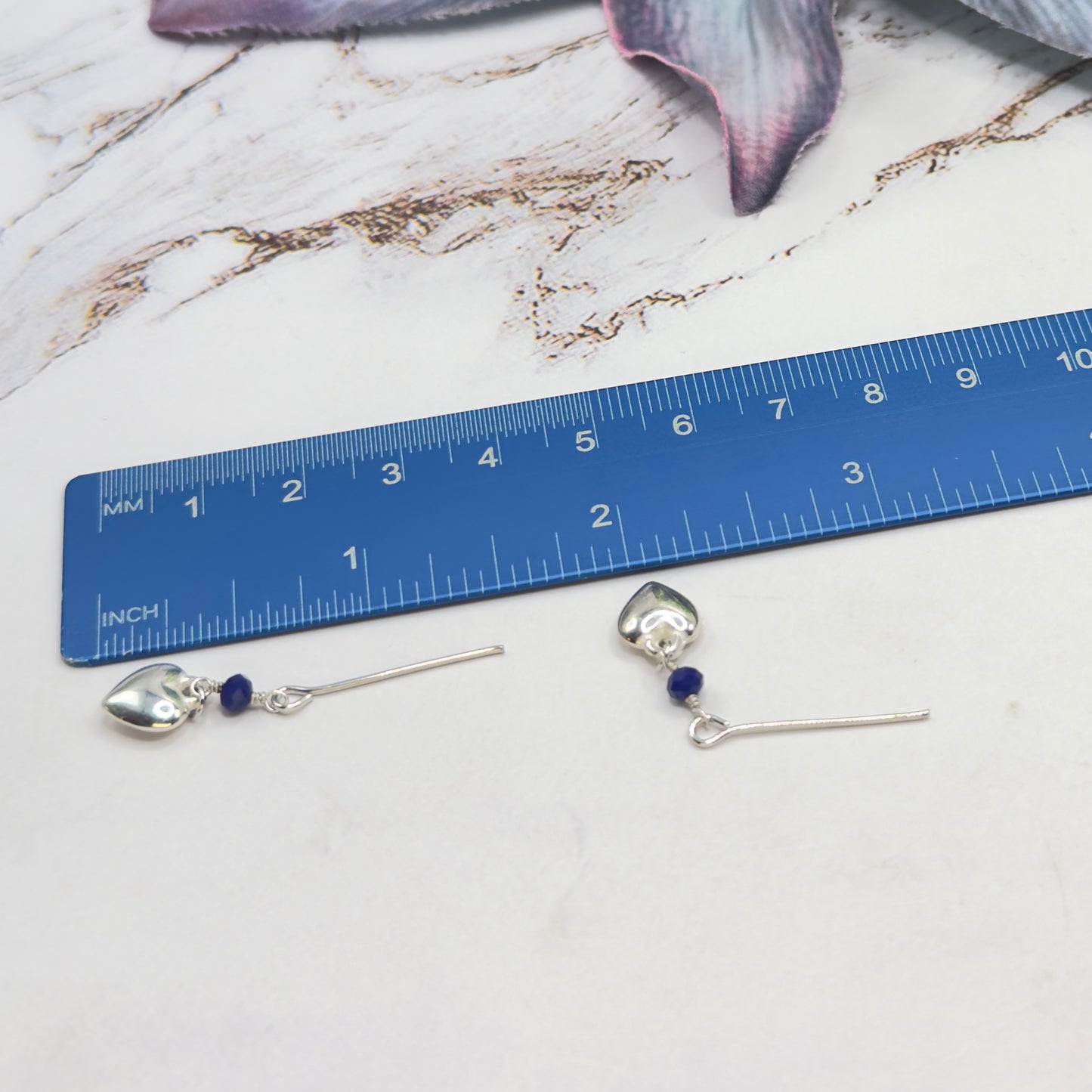 Silver Heart Blue Crystal Dangle Doll Earrings • 18 Inch Fashion Doll Jewelry