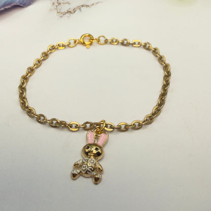 Bunny Pink & White Enamel Detail Charm Doll Necklace - Easter • 18 Inch Fashion Doll Jewelry
