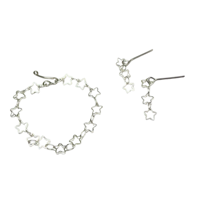 Open Work Silver Star Chain Doll Necklace & Earrings Set for 16 Inch Fashion Doll