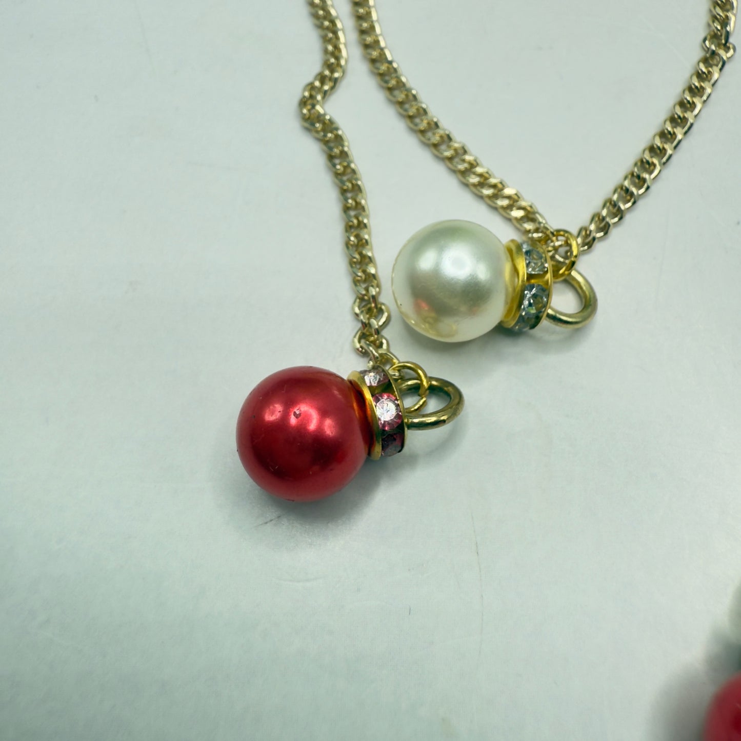 Red Pearl Christmas Ornament Layer Doll Necklace & Earrings • 18 Inch Fashion Doll Jewelry