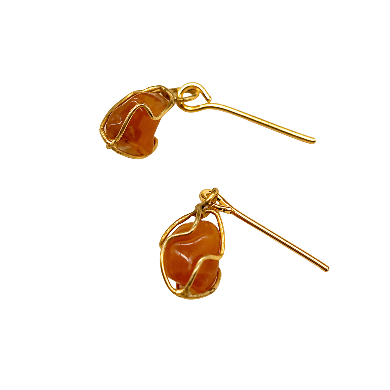 Red Orange Glass Stone Gold Tone  Cage Dangle Doll Earrings • 18” Doll Jewelry