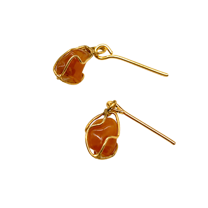 Red Orange Glass Stone Gold Tone  Cage Dangle Doll Earrings • 18” Doll Jewelry