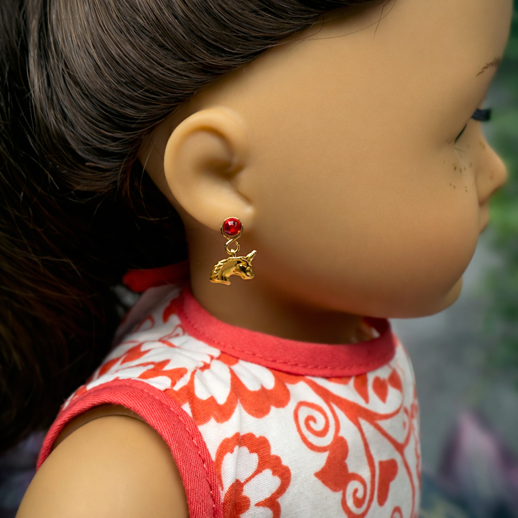 Gold Unicorn Doll Earring DANGLE ONLY • Fits 2mm Post • 18” Fashion Doll Jewelry