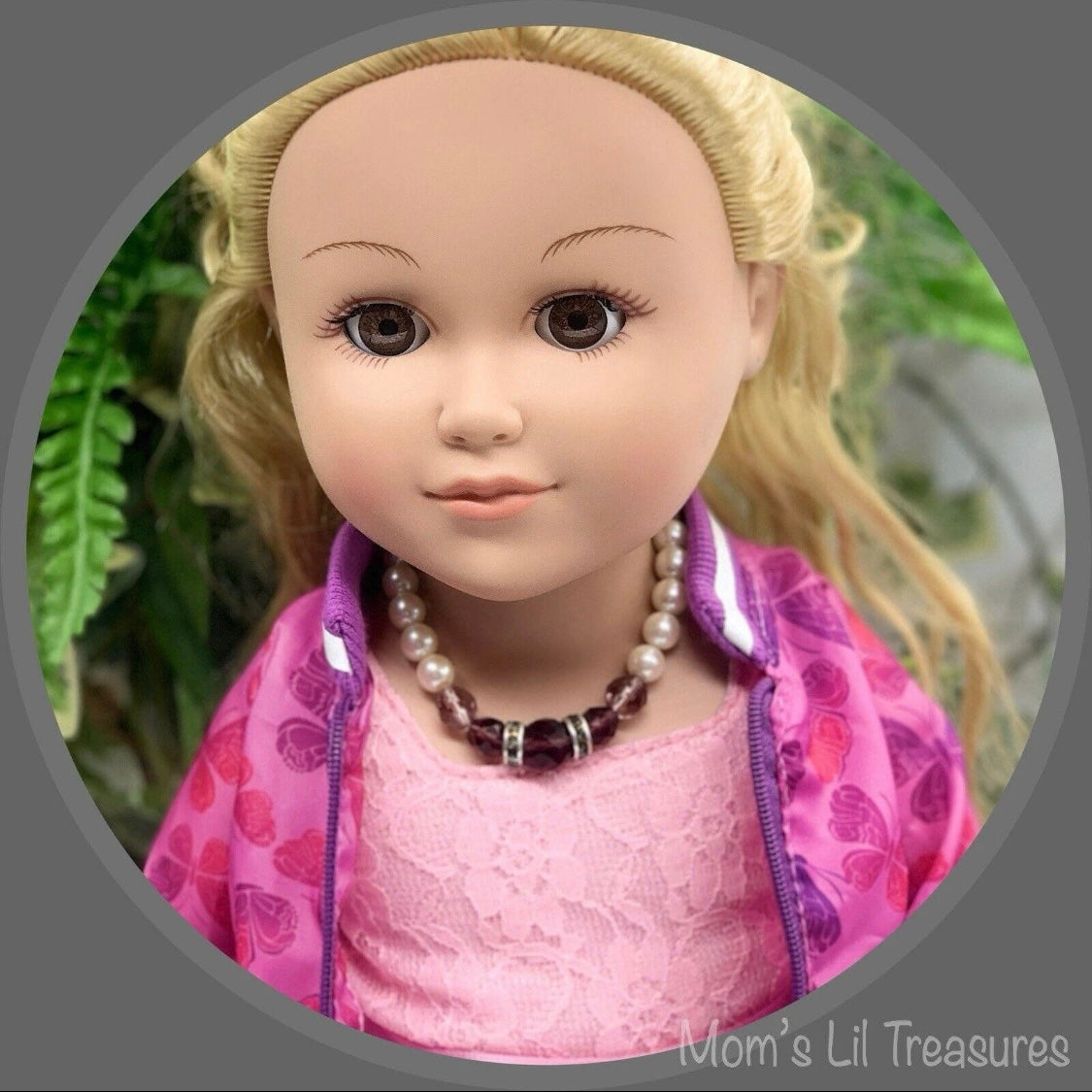 Pearl & Purple Crystal Rhinestone Doll Necklace • 18 Inch Fashion Doll Jewelry