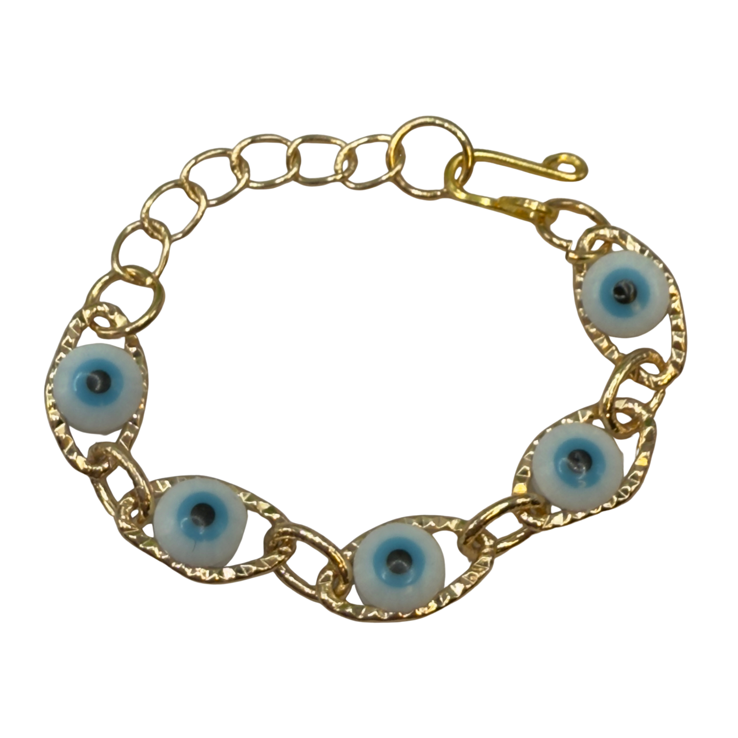 Blue Evil Eye Good Luck Gold Link Doll Bracelet • 18 Inch Fashion Doll Jewelry