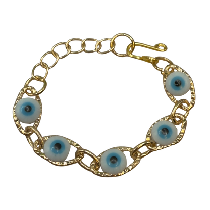 Blue Evil Eye Good Luck Gold Link Doll Bracelet • 18 Inch Fashion Doll Jewelry
