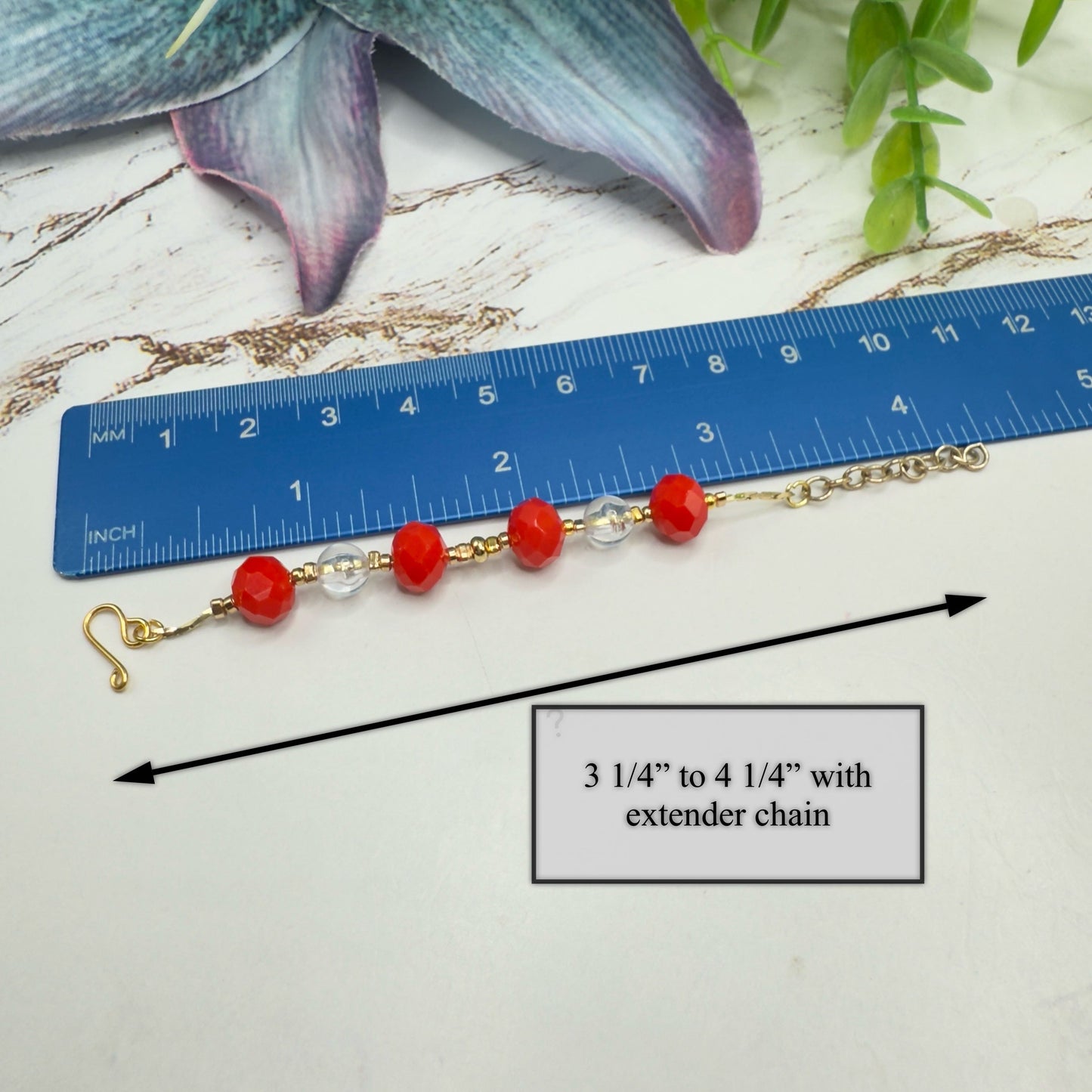 Red Clear Acrylic Crystal Bead Gold Doll Bracelet • 18 Inch Fashion Doll Jewelry