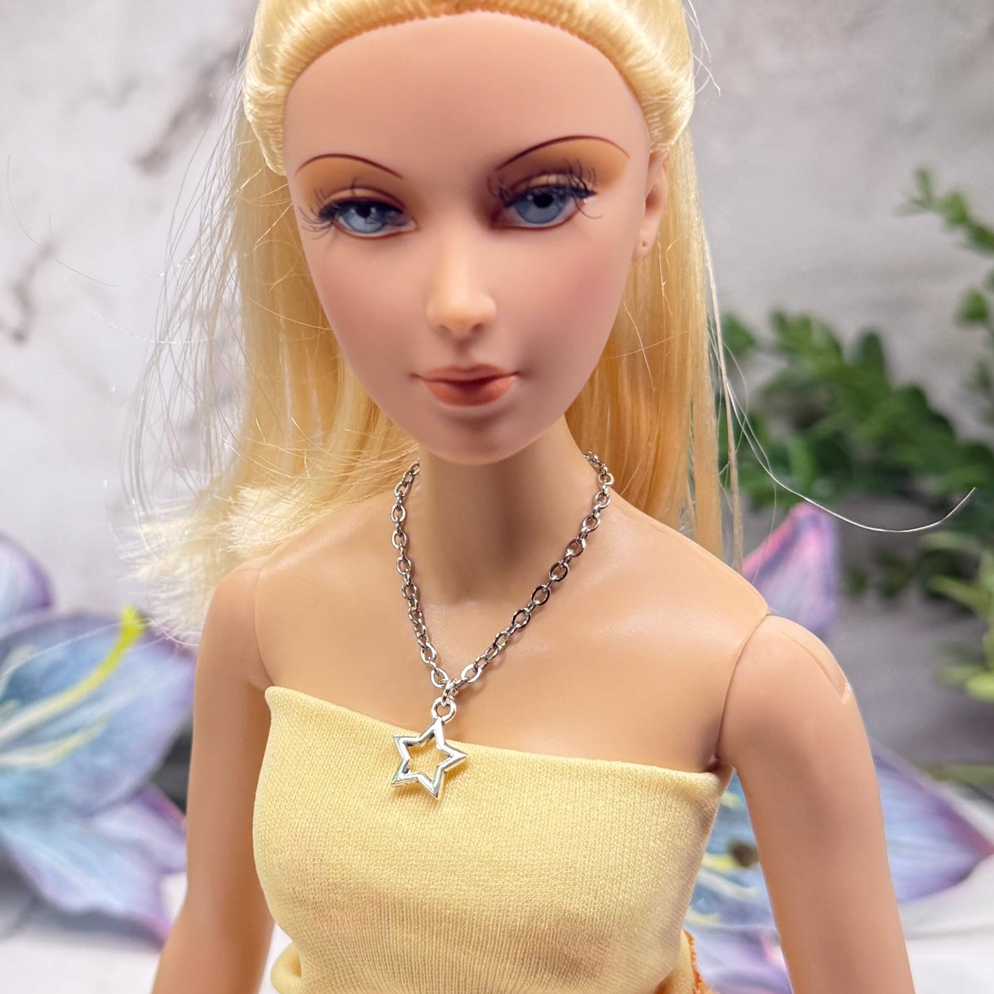 Open Work Silver Star Charm Doll Necklace for 16 Inch Fashion Doll