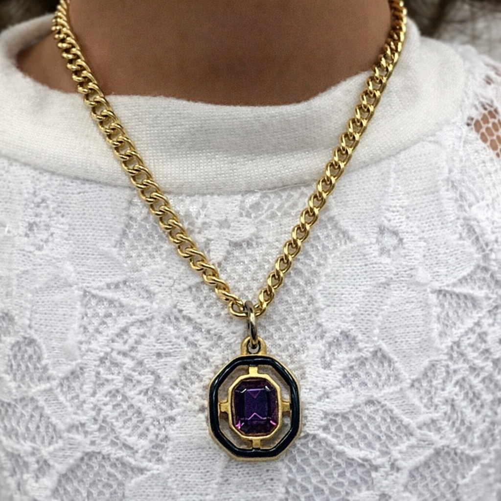 Purple Rhinestone Pendant Doll Necklace • 18 Inch Fashion Doll Jewelry