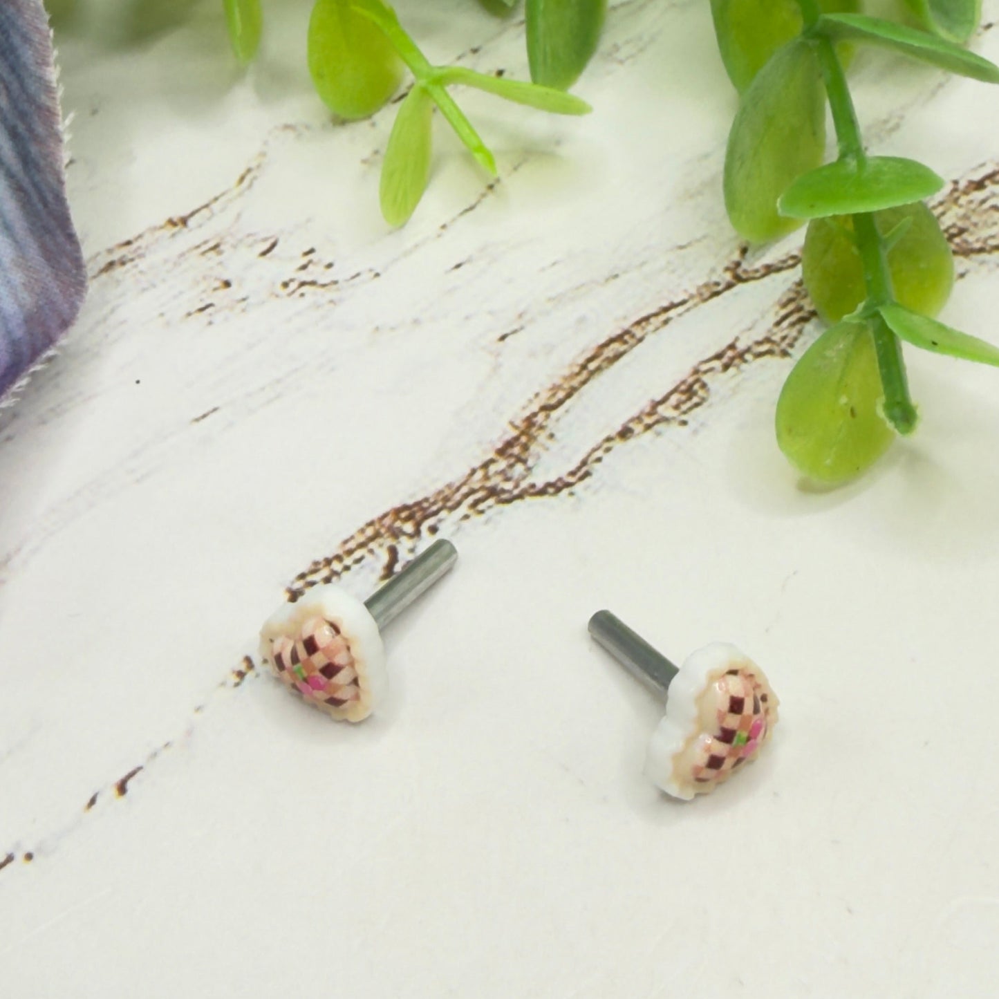 Pink Beige Lattice Design Heart Post Doll Earrings • 2mm Post for 18 Inch Fashion Doll
