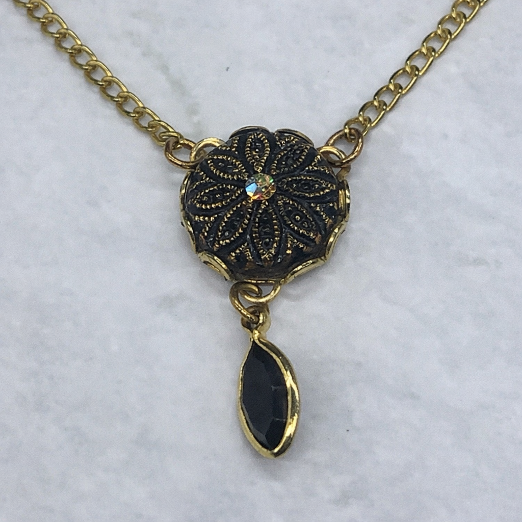 Black Dangle Medallion Style Gold Doll Necklace • 18 inch Fashion Doll Jewelry