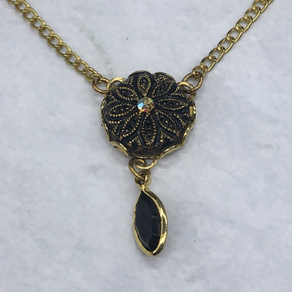 Black Dangle Medallion Style Gold Doll Necklace • 18 inch Fashion Doll Jewelry