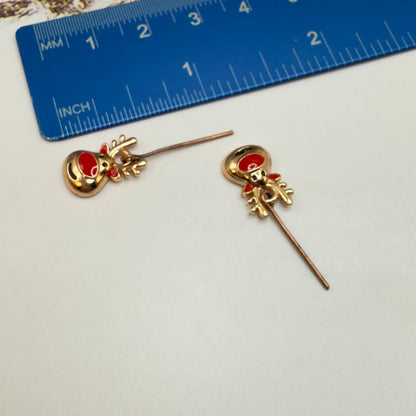 Copper Rose Gold Tone Rudolph Red Nose Reindeer Doll Necklace & Earrings Set • 18 Inch Fashion Doll Jewelry