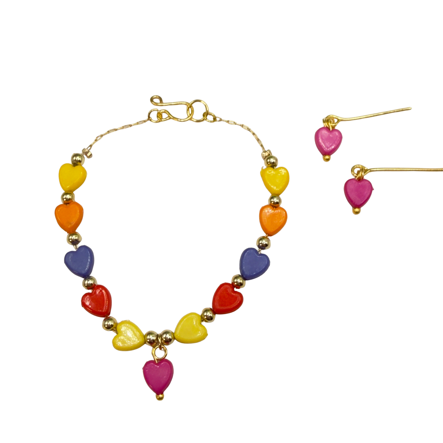 Rainbow Multi Color Heart Beaded Doll Necklace & Earrings Set • 18 Inch Fashion Doll Jewelry