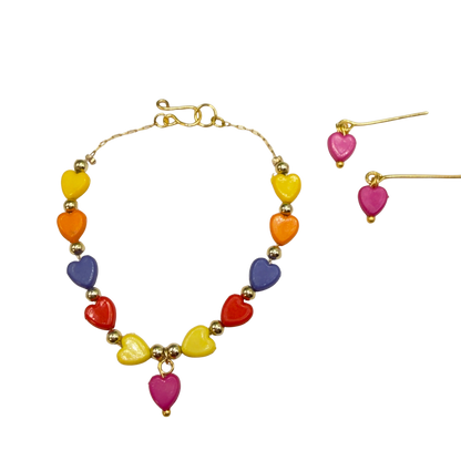 Rainbow Multi Color Heart Beaded Doll Necklace & Earrings Set • 18 Inch Fashion Doll Jewelry