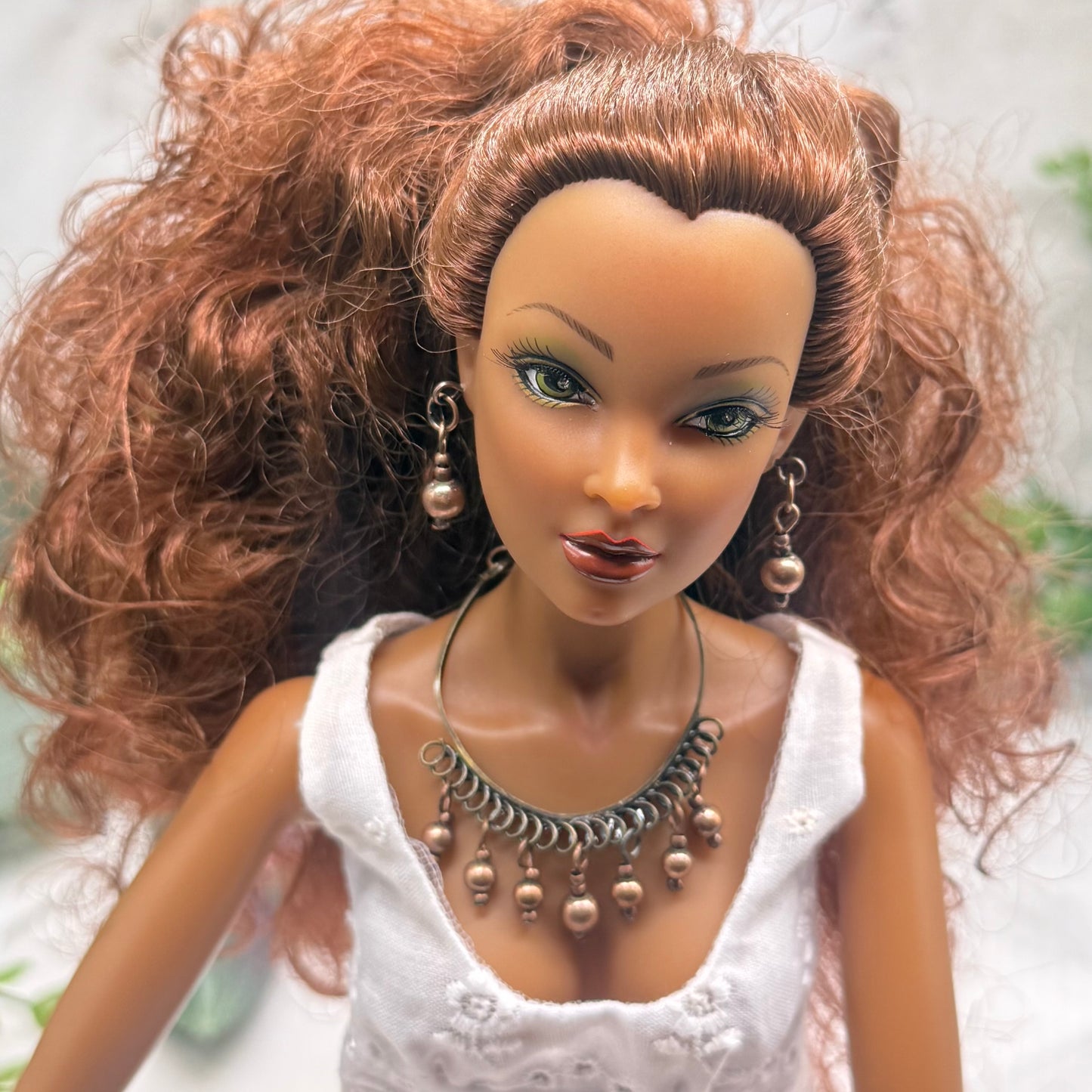 Copper Bronze Dangle Bib Style Doll Necklace & Earrings Set • 16 Inch Fashion Doll Jewelry