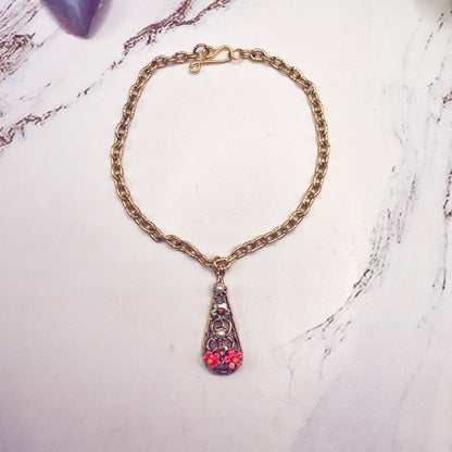 Teardrop Charm Floral Design Gold Chain Doll Necklace • 18 Inch Fashion Doll Jewelry