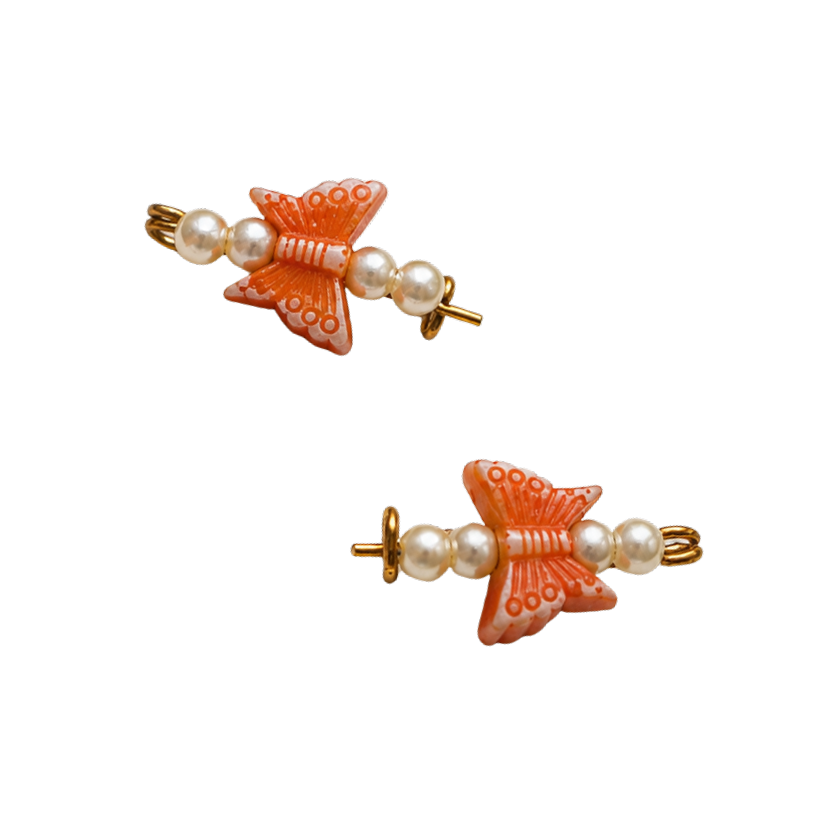 Orange & Pearl Beaded Butterfly Doll Hair Barrettes 14-18” Fashion Dolls • Doll Hair Accessories