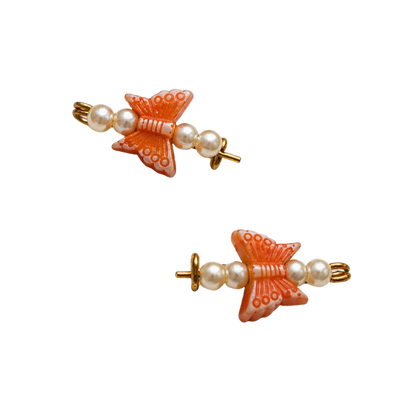 Orange & Pearl Beaded Butterfly Doll Hair Barrettes 14-18” Fashion Dolls • Doll Hair Accessories