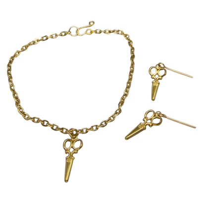Gold Vintage Style Scissors Charm Doll Necklace & Earrings Set • 18 Inch Fashion Doll Jewelry