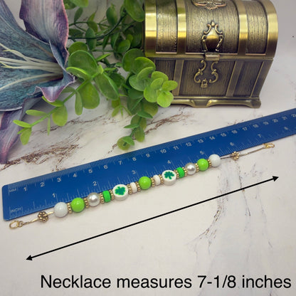 Green White Bubble Gum Beaded Four-Leaf Clover Doll Necklace • 18 Inch Fashion Doll Jewelry