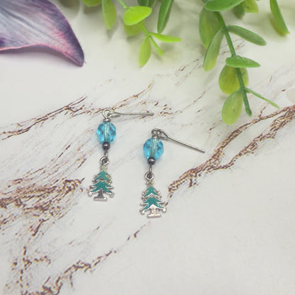 Winter Tree Turquoise Blue Glass Crystal Dangle Doll Earrings • 18 Inch Fashion Doll Jewelry