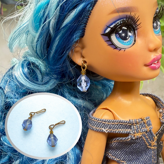 Blue Crystal Dangle  Doll Earrings • 10-12 Inch Fashion Doll Jewelry 1:6