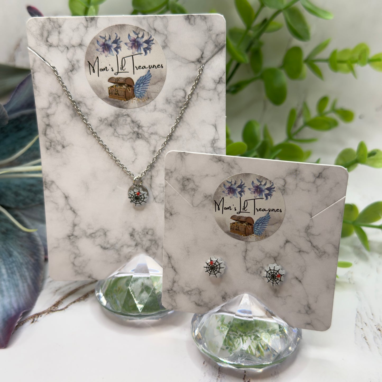 Spider Web Halloween Doll Necklace and 2mm Post Earrings Set • 18 Inch Fashion Doll Jewelry