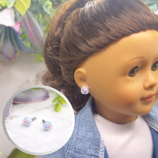 Blue PurplePink Rose Flower Post Doll Earrings • 2mm Post • for 18 Inch Fashion Doll