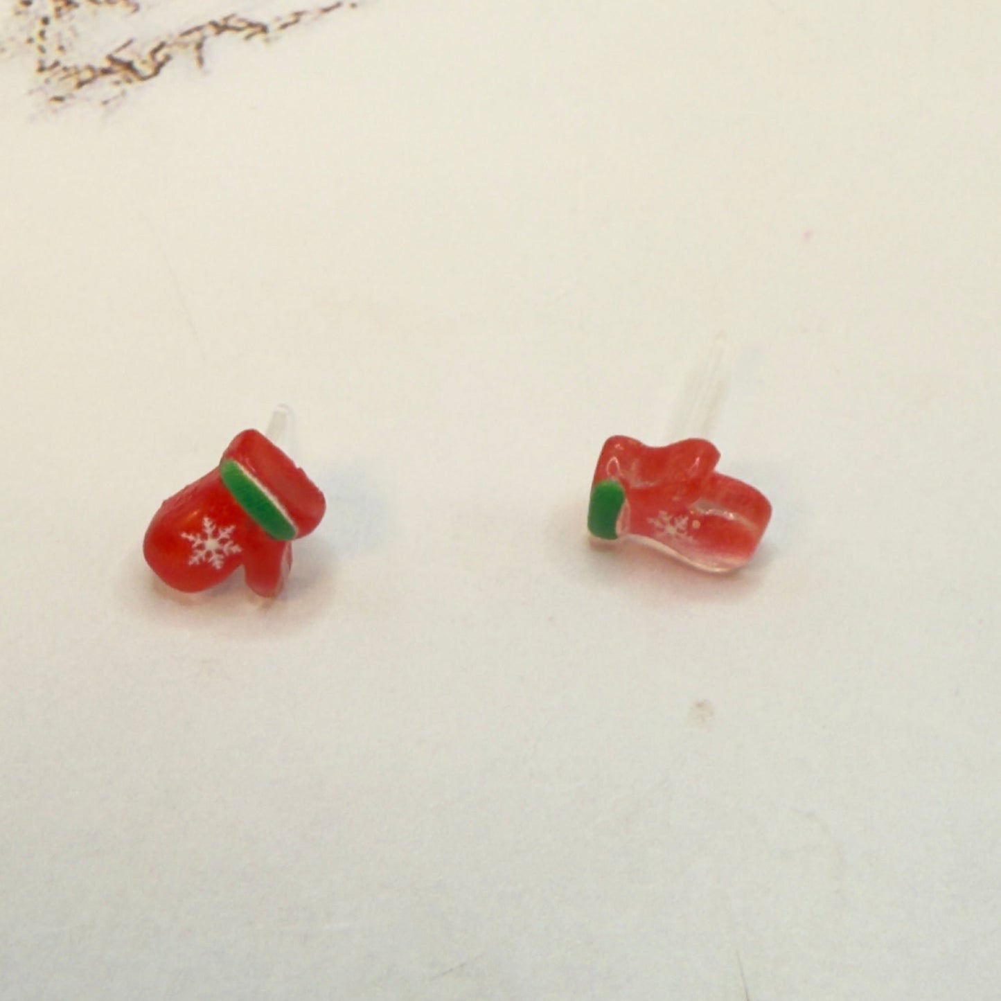 Red Christmas Mitten Silicone / Plastic Post Doll Earrings • 18 Inch Fashion Doll Jewelry