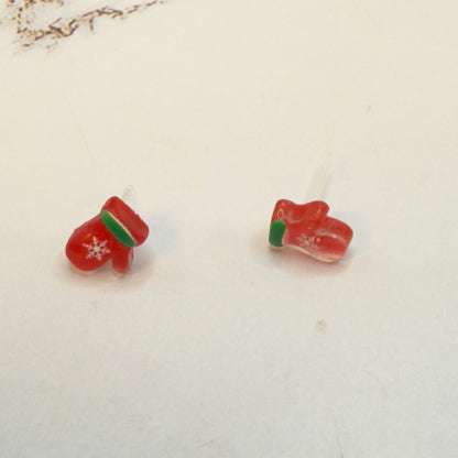 Red Christmas Mitten Silicone / Plastic Post Doll Earrings • 18 Inch Fashion Doll Jewelry