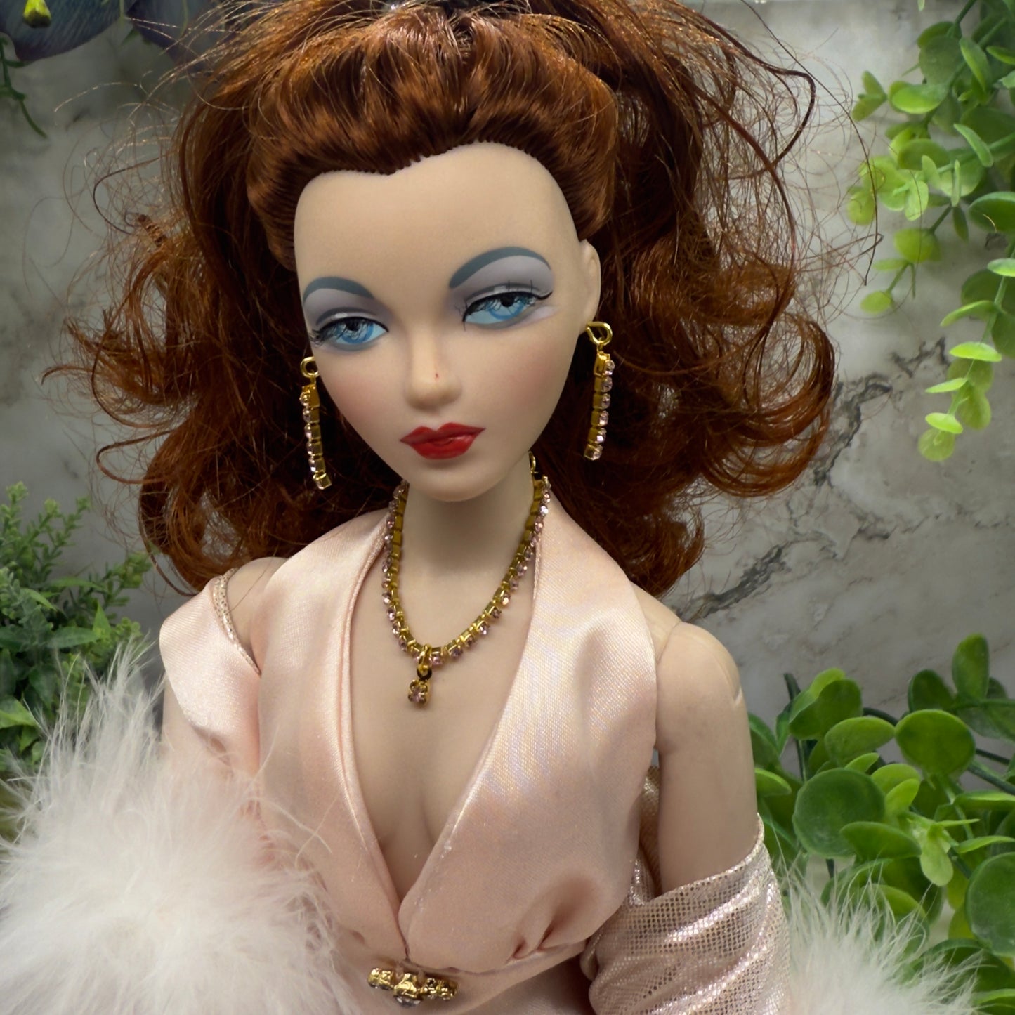 Pink Rhinestone Doll Necklace Earrings Set • 16” Fashion Doll Jewelry