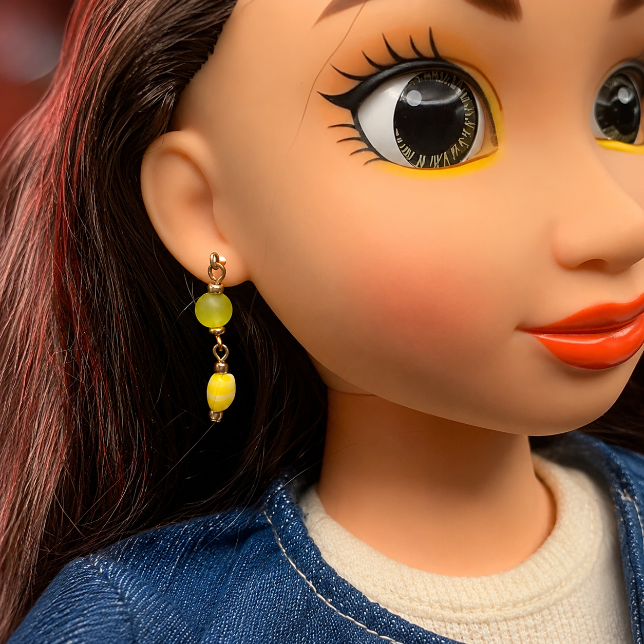 Yellow Glass Dangle Doll Earrings • 18 Inch Fashion Doll Jewelry