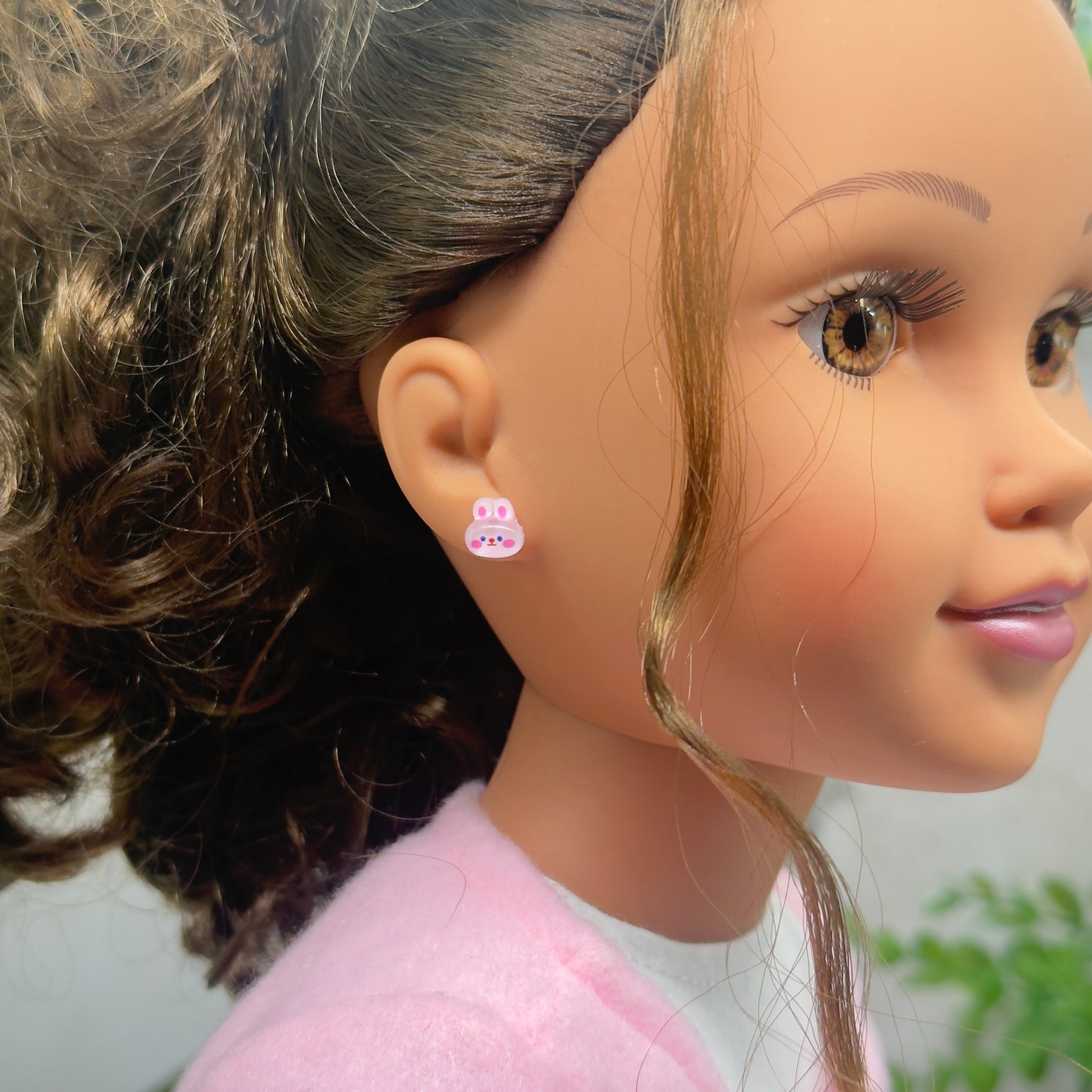 Light Pink Bunny Easter Post Doll Earrings • 18 Inch Fashion Doll Jewelry