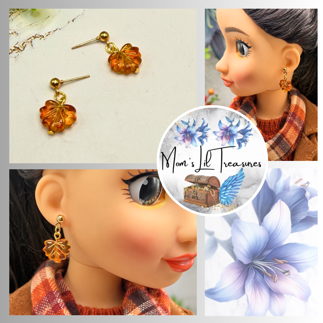 Fall Autumn Leaf Dangle Post Doll Earrings | for 18 Inch Fashion Dolls