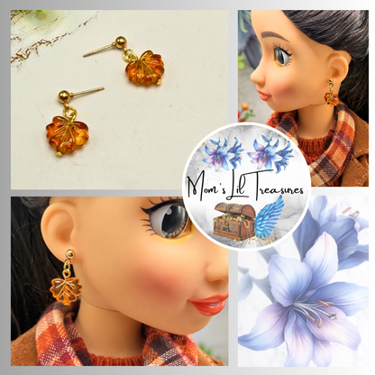 Fall Autumn Leaf Dangle Post Doll Earrings | for 18 Inch Fashion Dolls