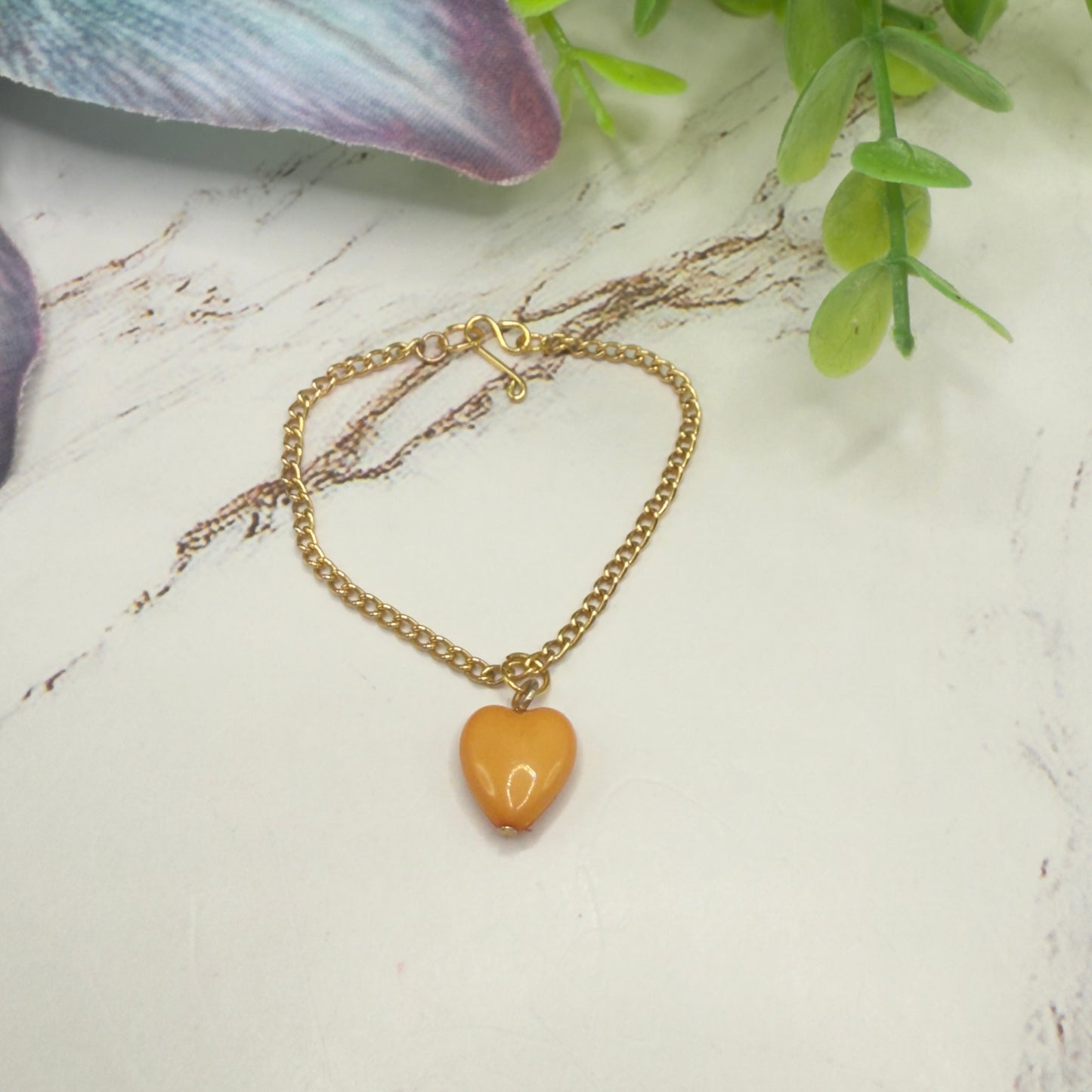 Orange Heart Charm Gold Chain Doll Necklace • 14 Inch Doll Jewelry